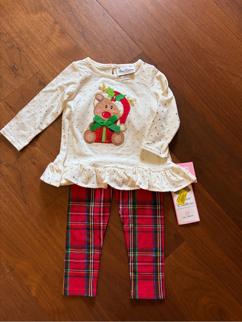 Rare Editions Cream Top with Red Plaid Leggings Kids Matching Set